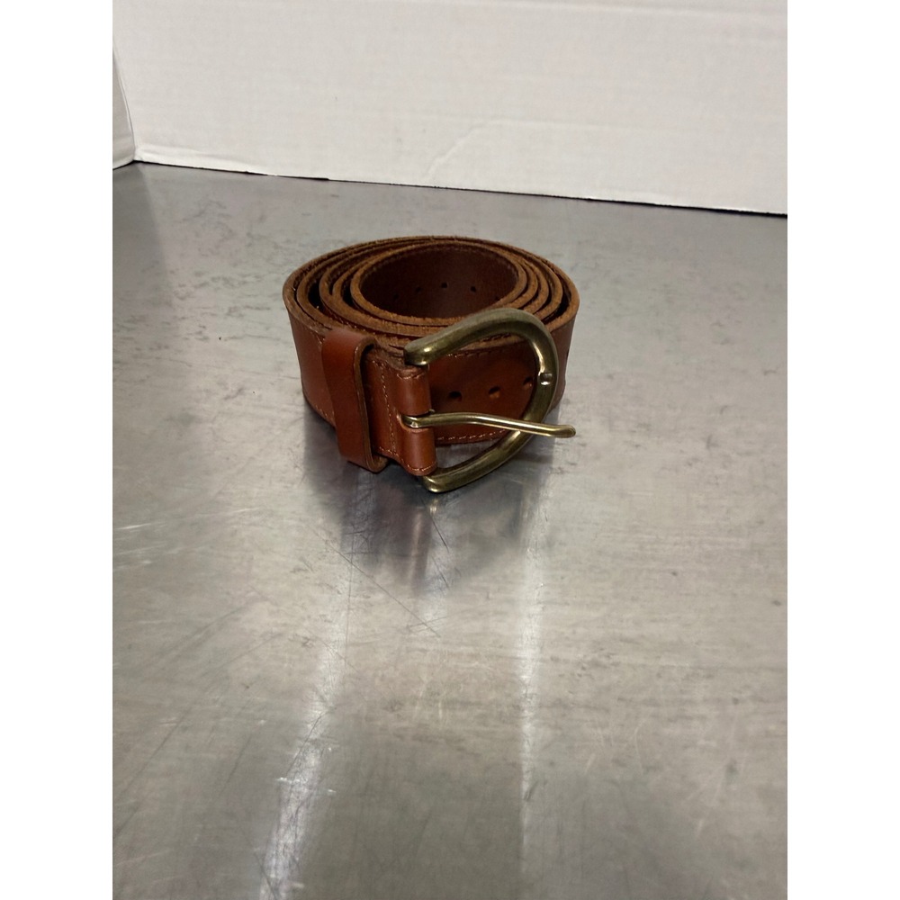 Lands End Brown Leather Belt Mens 2X Cognac Brass Buckle 421449 V3659 F3568 E13